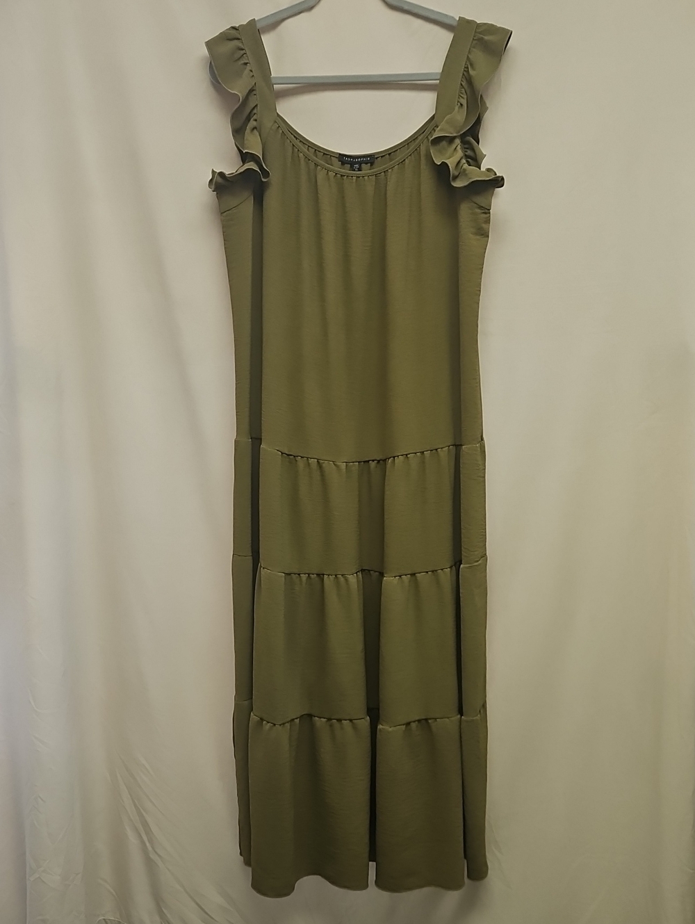 NWT Tash + Sophie Olive Tiered Maxi Dress XL Ruffle Sleeve Boho